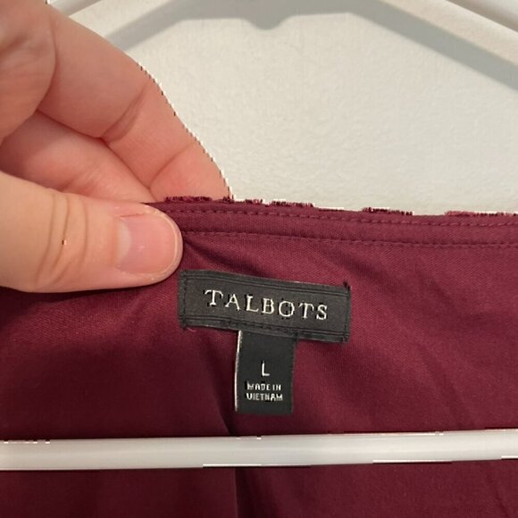 TALBOTS Burnout Flounce Sleeve Top Burgundy Maroon Cheetah Leopard 3/4 Sleeve L - Picture 5 of 12